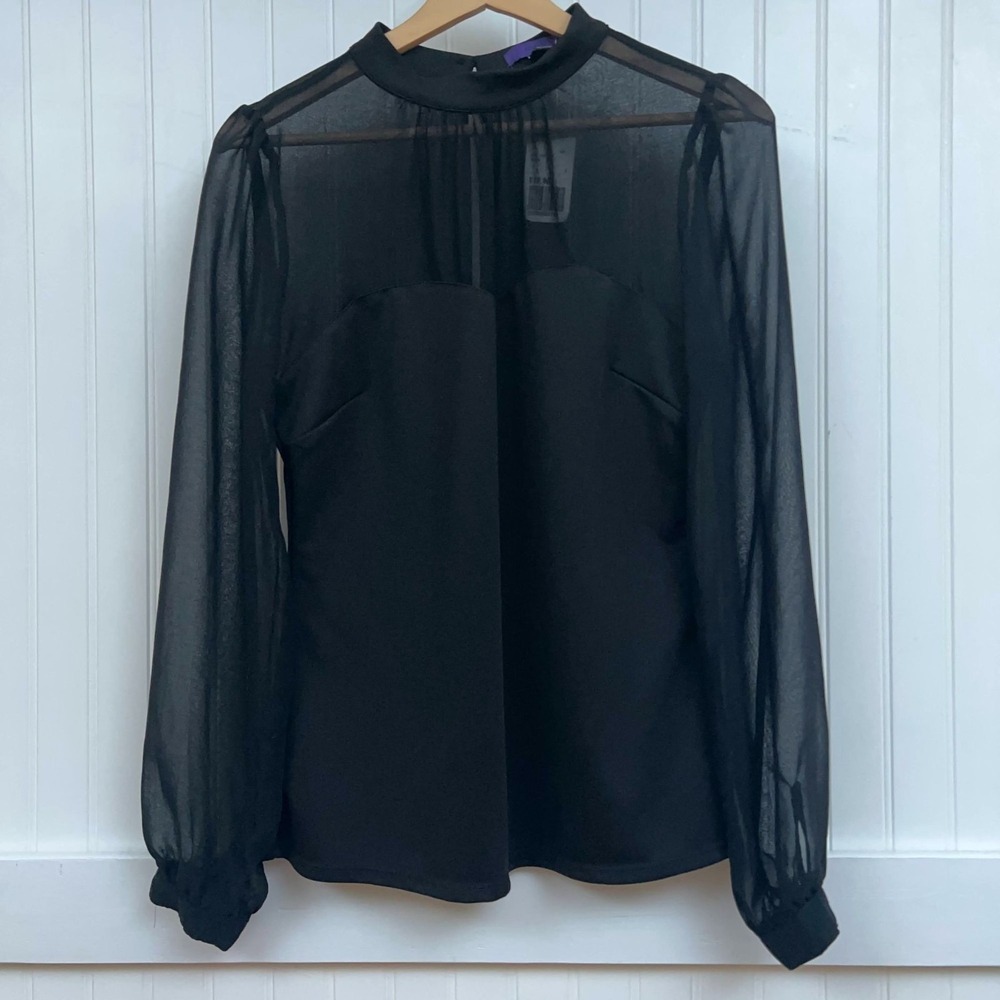 Forever 21 Top Whimsigoth Black Sheer Choker Long Sleeve Womens L Club Party NWT